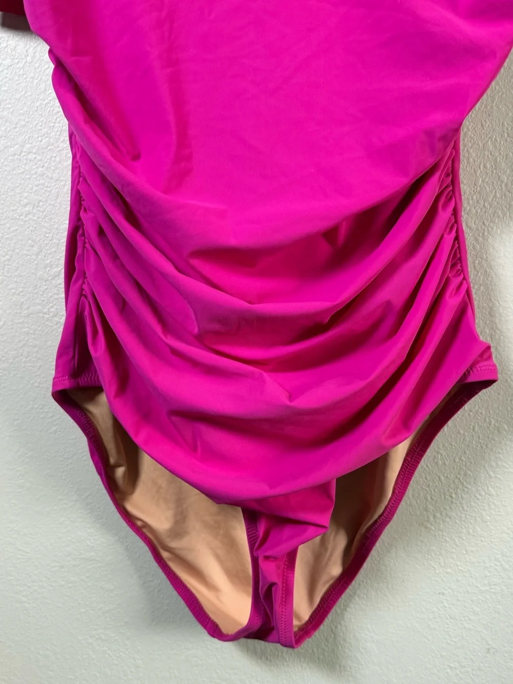 J Crew Matte Ruched Pink Ruffle One Piece Swimsuit Bathing Suit BX214 Size 12
